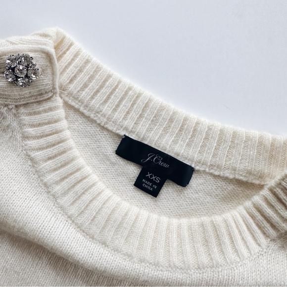 J.Crew Lambswool Crewneck Sweater Jeweled Button - Picture 7 of 8